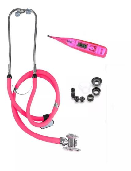 Imagem de Kit Estetoscópio Duplo Rappaport + Termometro Pink