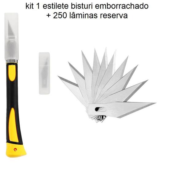 Imagem de Kit Estilete Emborrachado de Precisão + 250 Lâminas Reserva