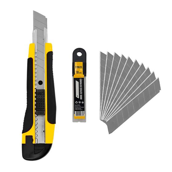 Imagem de Kit Estilete Profissional 18mm Com Trava + 10 Lâminas Elite
