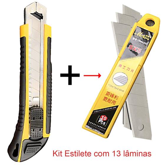 Imagem de Kit Estilete Profissional Emborrachado 18mm + 13 lâminas