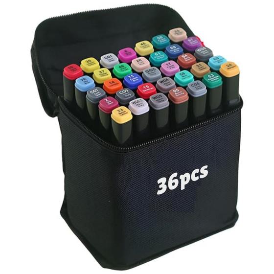 Kit estojo 36 cores - canetinhas marca texto coloridas ponta dupla Imagem de Kit estojo 36 cores - canetinhas marca texto coloridas ponta dupla