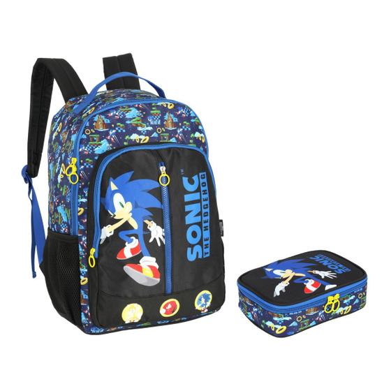 Imagem de Kit Estojo Box + Mochila de Costas Juvenil Sonic - Luxcel