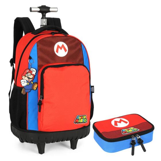 Imagem de Kit Estojo Box + Mochila Rodinha Juvenil Super Mario Oficial