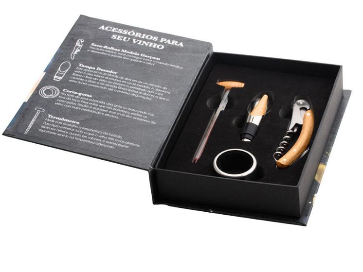 Imagem de Kit estojo caixa de acessórios p/ vinho 4 pçs dia dos pais