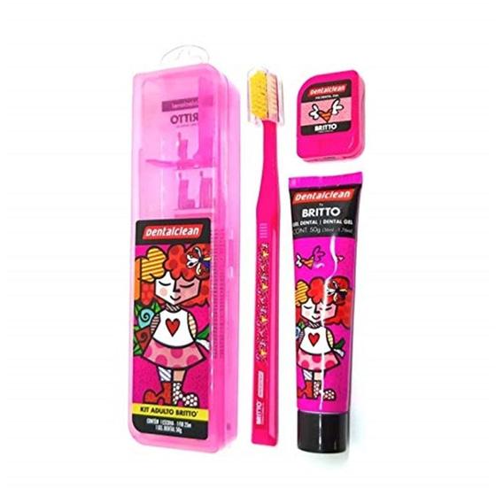 Imagem de Kit estojo dclean romero britto escova dental+fio+creme dental