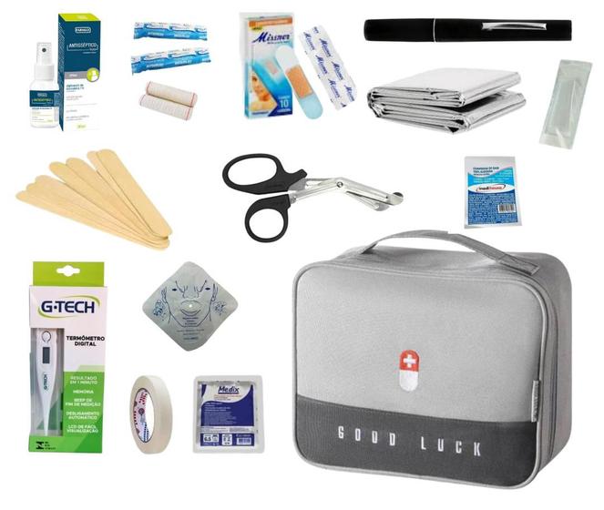 Kit Estojo de Primeiro Socorro Equipado - Cinza Menor preço em Kit Estojo de Primeiro Socorro Equipado - Cinza