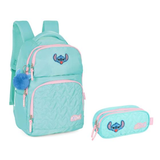 Imagem de Kit Estojo Duplo + Mochila Costas Juvenil Stitch Oficial