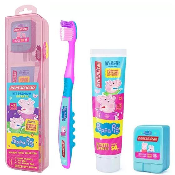 Imagem de Kit Estojo Infantil Peppa Pig Rosa ( 1 Escova Infantil + 1 Fio Dental 25ml + 1 Gel Dental 50g ) - Dentalclean '