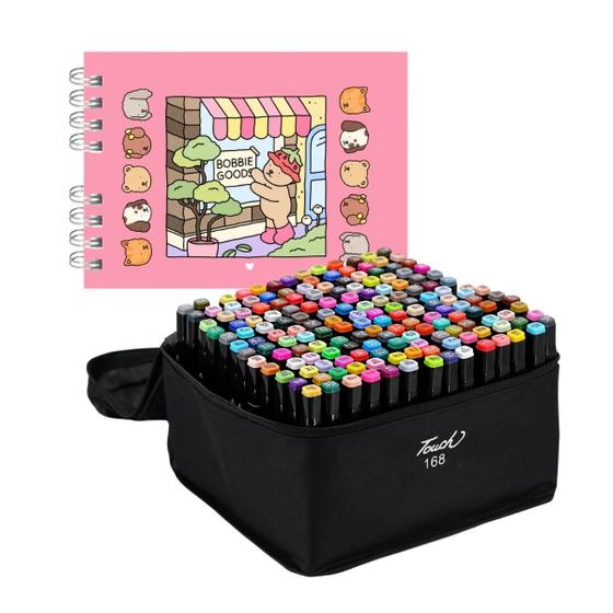 Kit Estojo Livro De Colorir 168 Cores Bobbie Goods Caneta Ponta Dupla ...