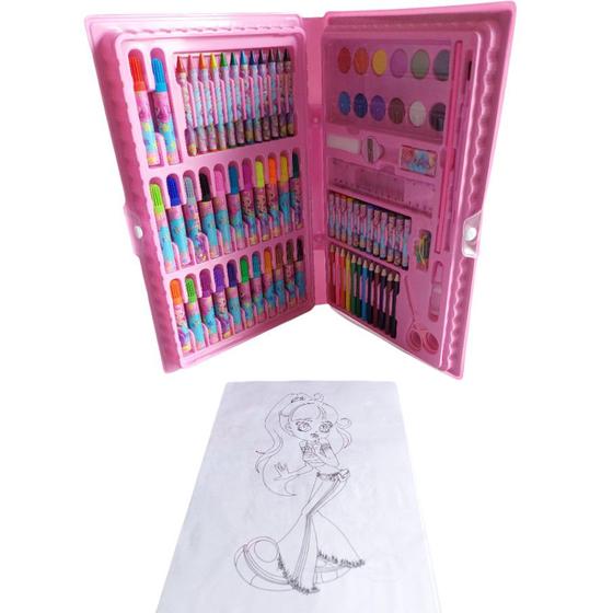 Imagem de Kit Estojo Material Escolar Infantil Para Pintura Maleta Com 86 Peças