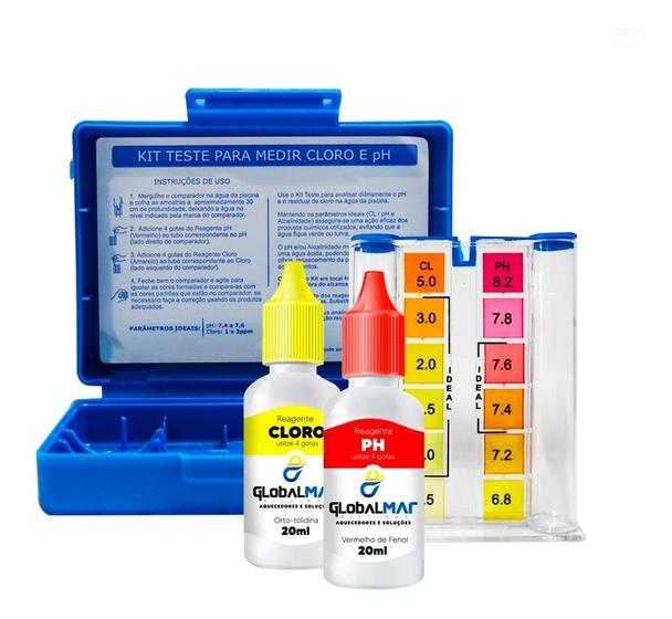 Kit Estojo Para Medir Parâmetros de Cloro e pH Para Piscina Globalmar