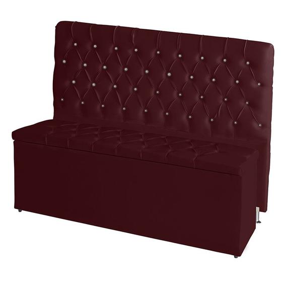 Imagem de Kit Estrela Cabeceira De Cama Box Queen 160 cm + Calçadeira Baú Suede Vermelho Vinho Dimaza Móveis