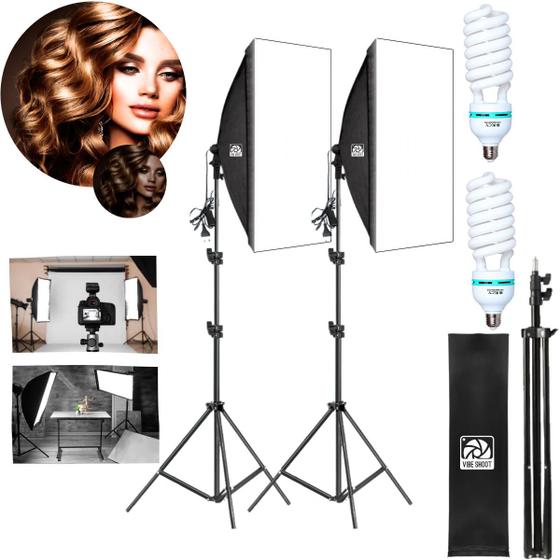 Imagem de Kit Estúdio Tripé Iluminação + 2 Softbox 50x70 2 Lâmpada150w