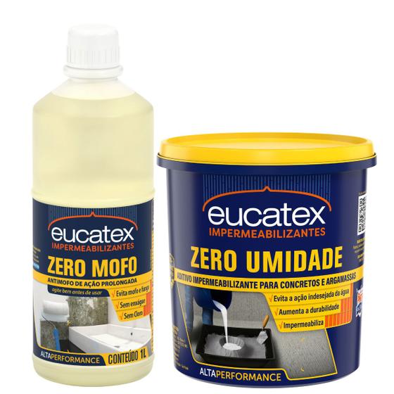 Imagem de Kit Eucatex Zero Mofo Antifungo Alta Performance + Aditivo Impermeabilizante Zero Umidade Concretos Argamassa