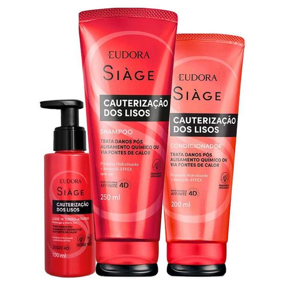 Imagem de Kit Eudora Siàge Cauterização dos Lisos Shampoo 250ml Condicionador 200ml  Leave 100ml