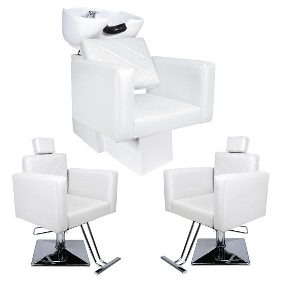 Imagem de KIT Evidence - 1 Lavatório + 2 Cadeiras Fixas com Bases Quadradas Para Salão