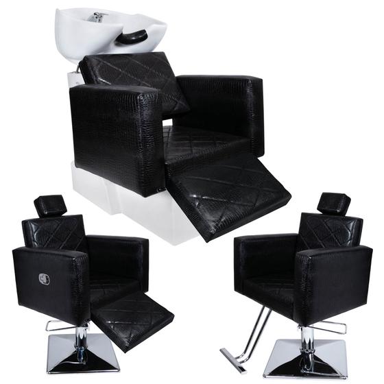 Imagem de KIT Evidence - Cadeira Fixa + Cadeira Reclinável Descanso + Lavatório Descanso - Base Quadrada