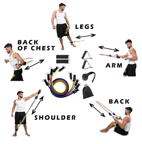 Imagem de Kit Exercício Em Casa Elástico Extensor Exercício Funcional 11 Itens