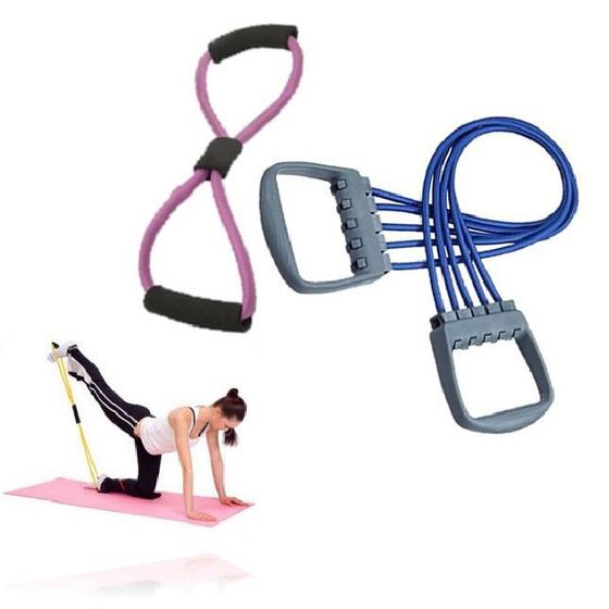 Imagem de Kit Extensor 5 Elástico Academia Pilates Treino