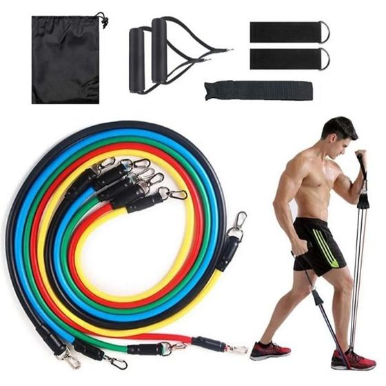 Imagem de Kit Extensor Elastico 11 Peças Exercicio Fitness Pilates