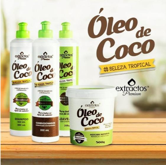 Imagem de Kit Extractos Premium Óleo de Coco Shampoo 300ml Cond 300 ml Ativador 300g  Máscara 500g