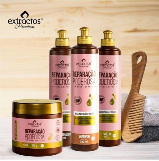 Imagem de Kit Extractos Premium Reparação Poderosa Shampoo 300ml Cond 300 ml Leve-In 300g Máscara 500g