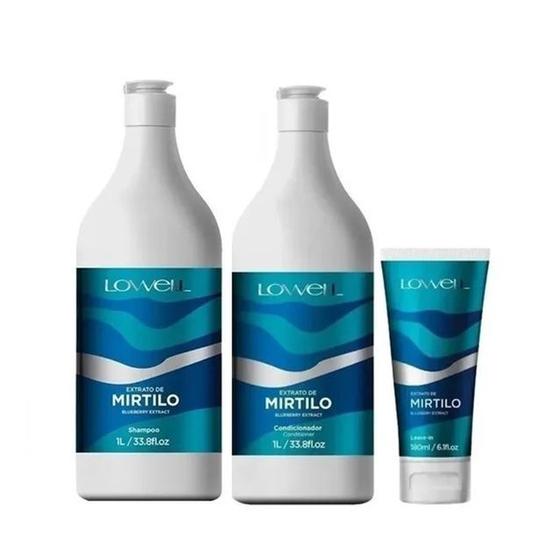 Imagem de Kit Extrato De Mirtilo Shampoo + Condicionador  1 L + Leave-in 180 Ml Lowell