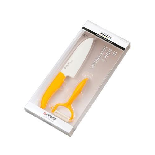 Imagem de Kit Faca Ceramica Santoku 5.5" +  Descascador Amarelo