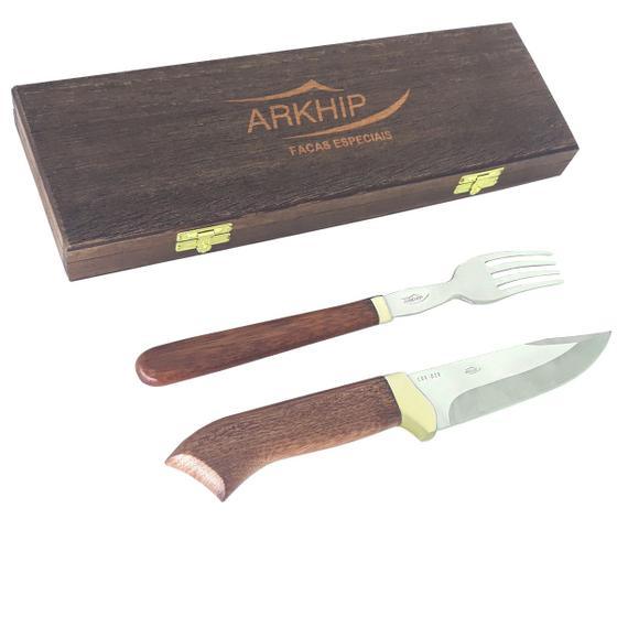 Imagem de Kit Faca e Garfo Mesa Arkhip Churrita Grill 5'' Cabo Madeira Caixa