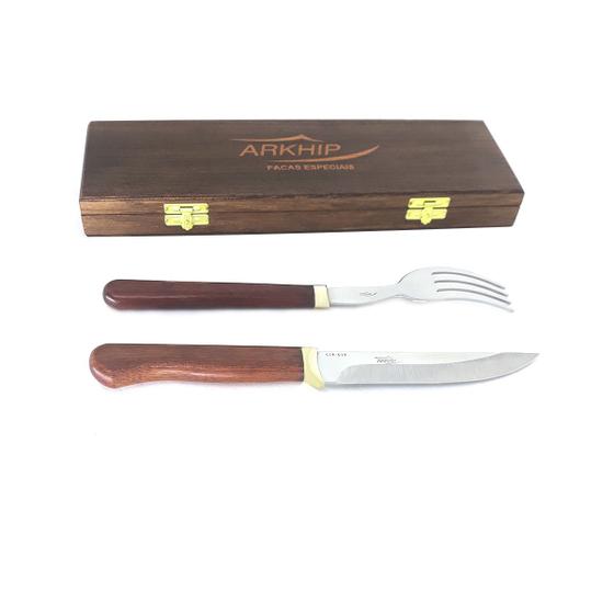 Imagem de Kit Faca e Garfo Mesa Arkhip Petit Grill 5'' Cabo Madeira Caixa