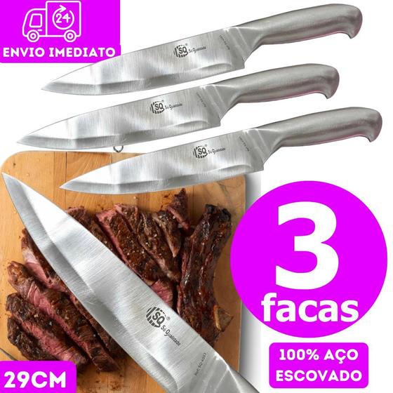 Imagem de Kit Faca Inox 29 cm Cabo Ergonômico Só Qualidade