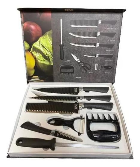 Imagem de Kit Facas De Churrasco Inox Corte Navalha - Preto