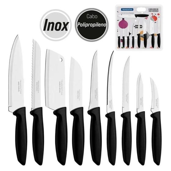 Kit facas tramontina plenus 9 pçs preto aço inox Menor preço em Kit facas tramontina plenus 9 pçs preto aço inox