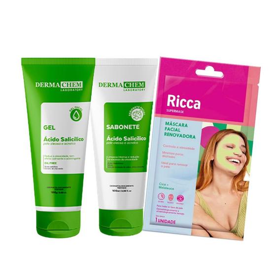 Imagem de Kit Facial Skin Care Gel Sabonete Dermachem  e Máscara Oleosidade Ricca