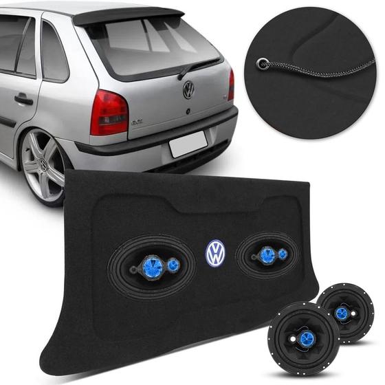 Imagem de Kit Fácil Bomber Alto Falante 6 + 6x9 240W RMS Tampão Porta-malas Gol G2 G3 Special Grafite Bordado