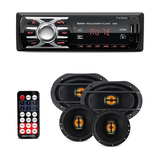 Imagem de Kit Fácil Le Son 6" + 6x9" Gold Triaxial e Quadriaxial + Rádio Automotivo Som BT MP3 Player 1 Din 3.5" LED USB SD FM