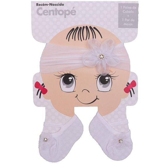 Imagem de Kit Faixa de Cabelo e Sapatilha para Bebê Branco - CENTOPÉ
