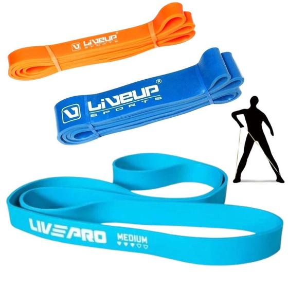 Imagem de Kit Faixa Elastica Super Band Intensidade Forte + Media + Leve Liveup Liveup Sports