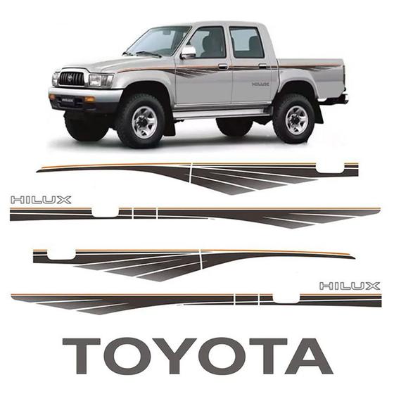 Imagem de Kit Faixa Hilux 1992/2004 + Adesivo Traseiro Toyota Grafite