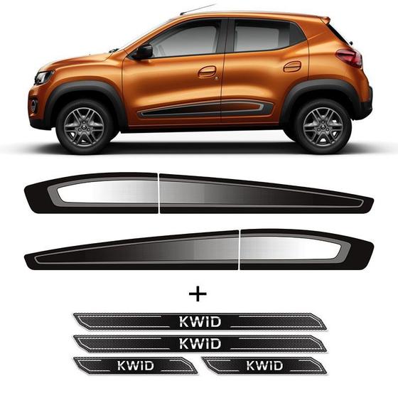 Imagem de Kit Faixa Lateral Kwid Modelo Original + Soleira Protetora