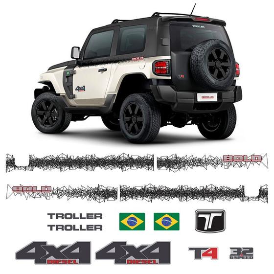 Imagem de Kit Faixa Lateral Troller T4 Bold 2017 T4 3.2 Adesivo Completo