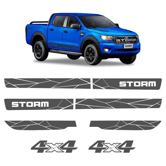 Imagem de Kit Faixas Ranger Storm 2020 + 4x4 Adesivo Lateral e Capô