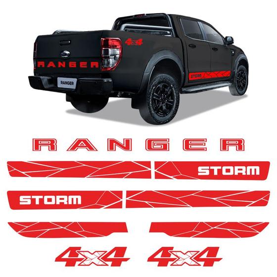 Imagem de Kit Faixas Ranger Storm 2020 4x4 Adesivos Lateral e Traseiro