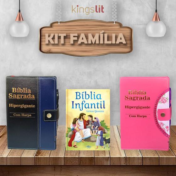 Imagem de Kit Família Bíblia Sagrada 2 Hipergigante 1 Bíblia Infantil Ilustrada