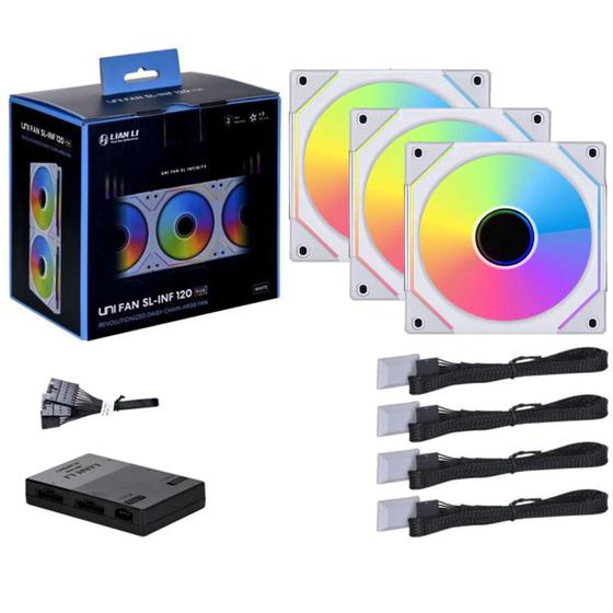 Kit fan com 3 unidades lian li uni fan sl-inf 120 rgb - branco Menor preço em Kit fan com 3 unidades lian li uni fan sl-inf 120 rgb - branco