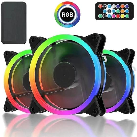 Imagem de Kit Fans ARGB com Controladora - conector de 6 Pinos, 32 efeitos diferentes e 12 cores