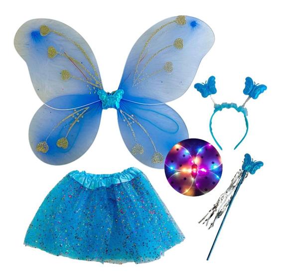 Imagem de Kit Fantasia Asa Led Borboleta Infantil Com Saia Tule 