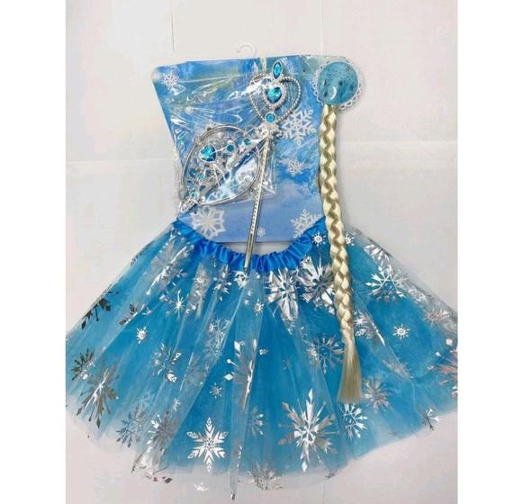 Imagem de Kit fantasia frozen saia tiara varinha Rabo de cavalo - Top