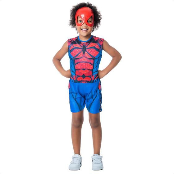 Kit Fantasia Infantil Herói Homem Aranha Com Máscara Temática Criança ...