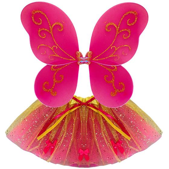 Imagem de Kit Fantasia Infantil Menina Carnaval Brilho Princesa Borboleta Encantada Tule Festa Asa Bloquinho Halloween Fadinha